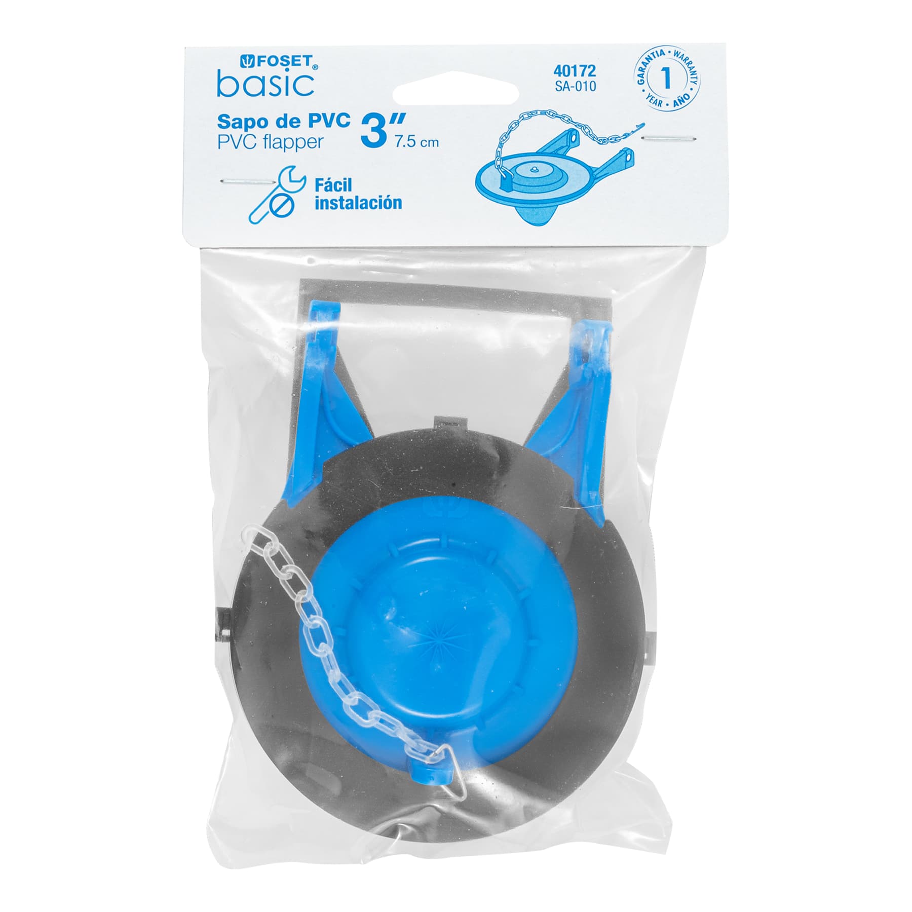 Sapo 3' para WC, PVC azul, cadena plástica, FOSET BASIC - Imagen 6