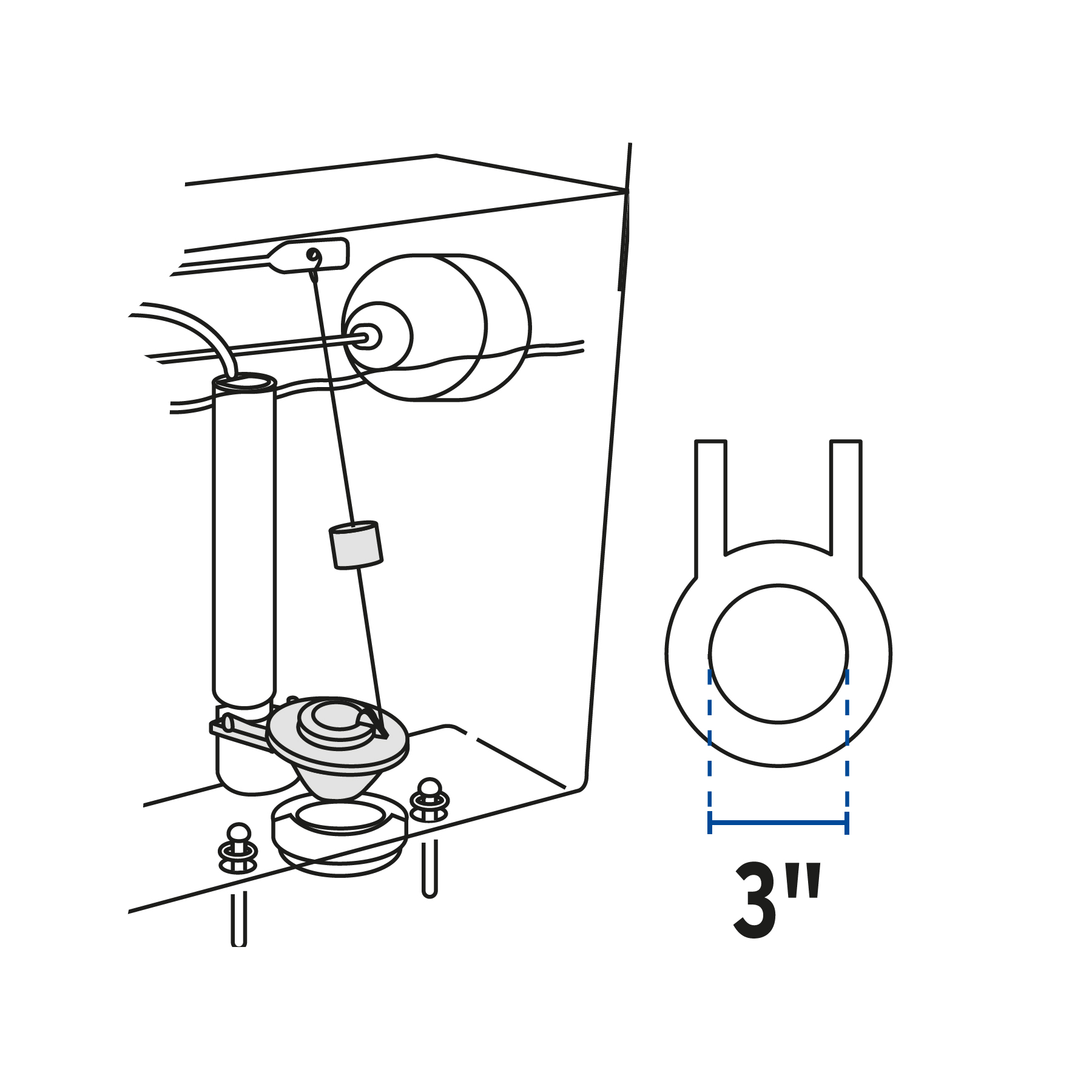 Sapo 3' para WC, PVC azul, cadena plástica, FOSET BASIC - Imagen 5