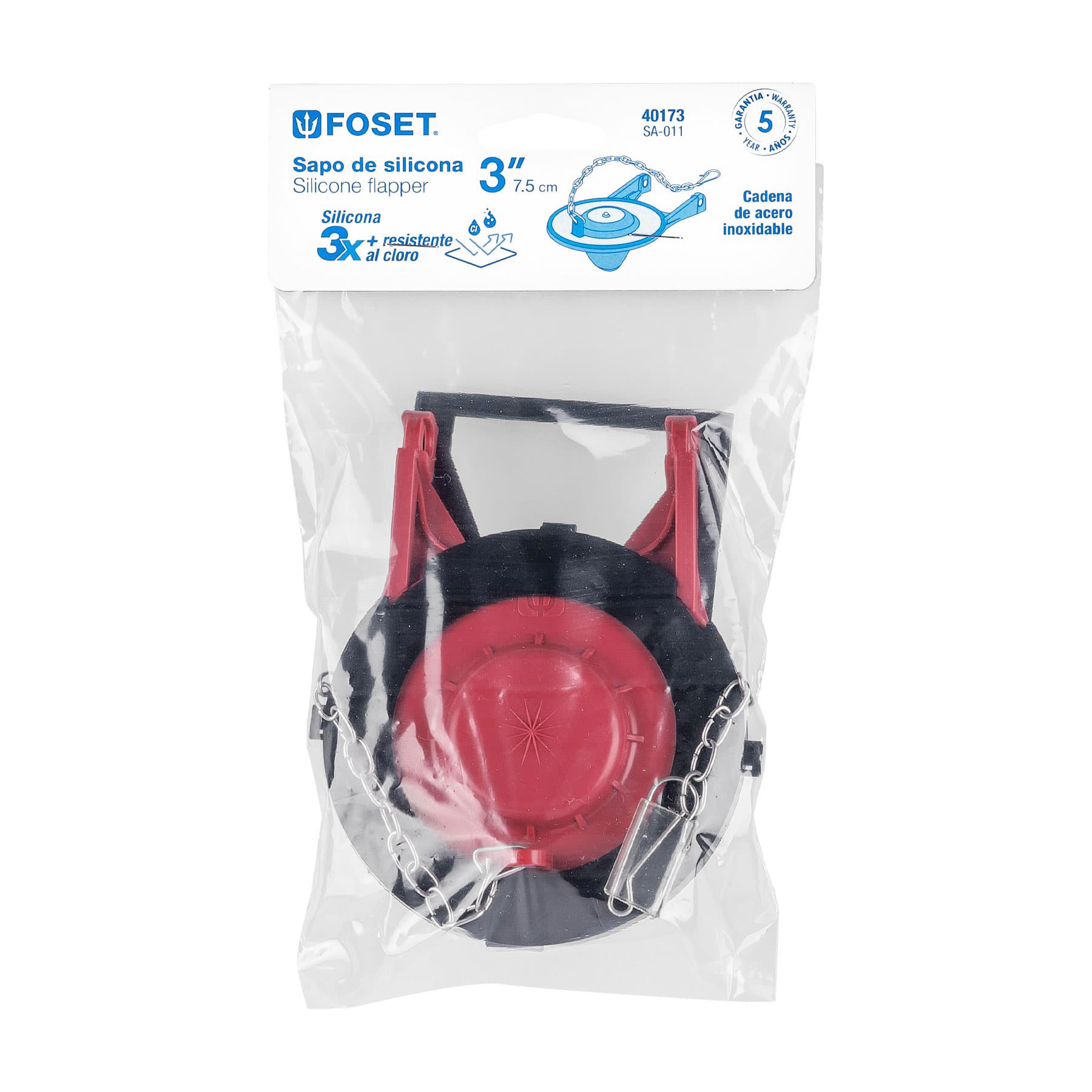 Sapo 3' para WC, silicona roja, cadena inoxidable, FOSET - Imagen 6