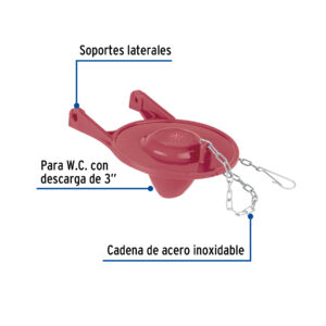 Sapo 3' para WC, silicona roja, cadena inoxidable, FOSET - Imagen 4
