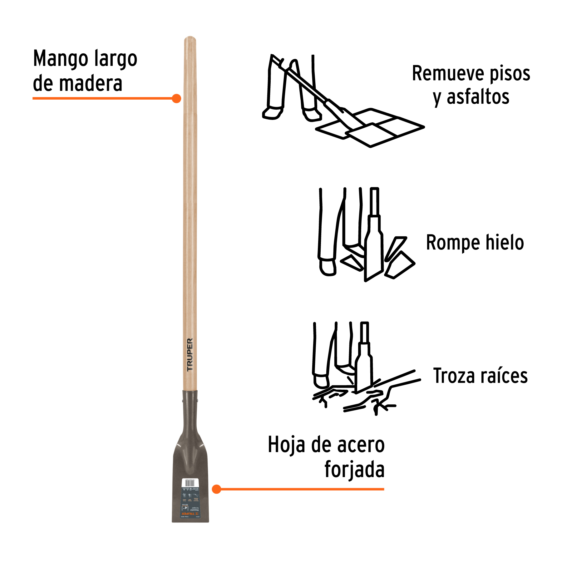 Raspador forjado de 4', mango largo de 54', TRUPER - Imagen 3