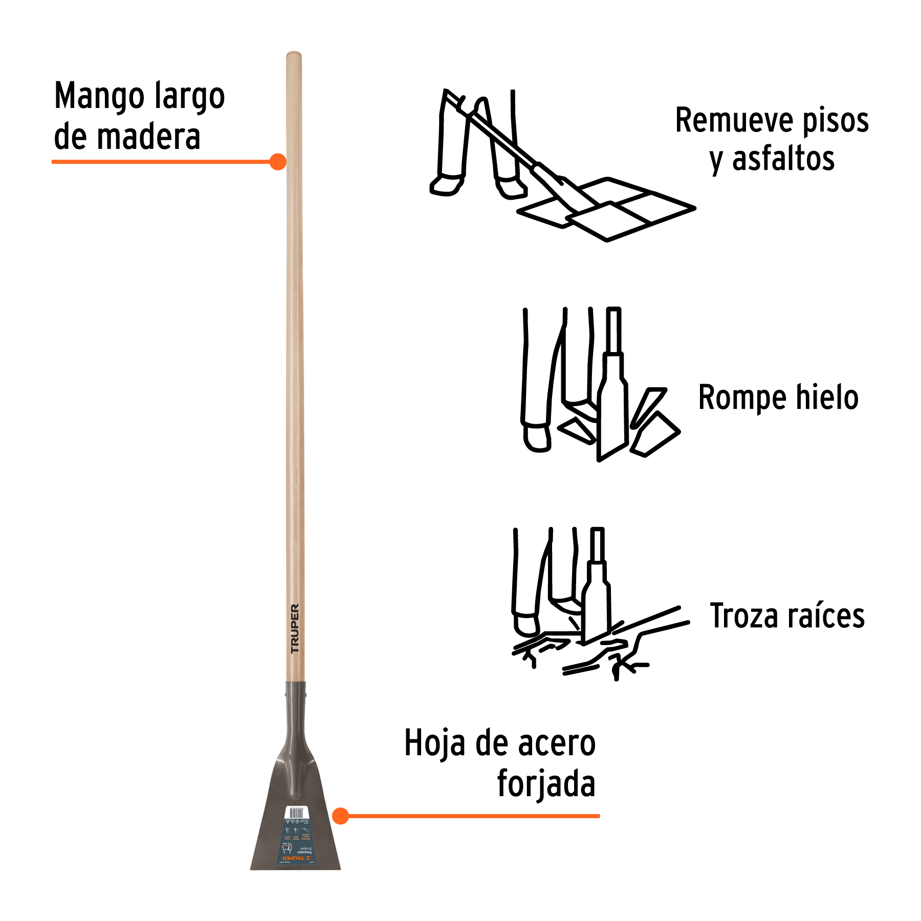Raspador forjado de 7', mango largo de 54', TRUPER - Imagen 3