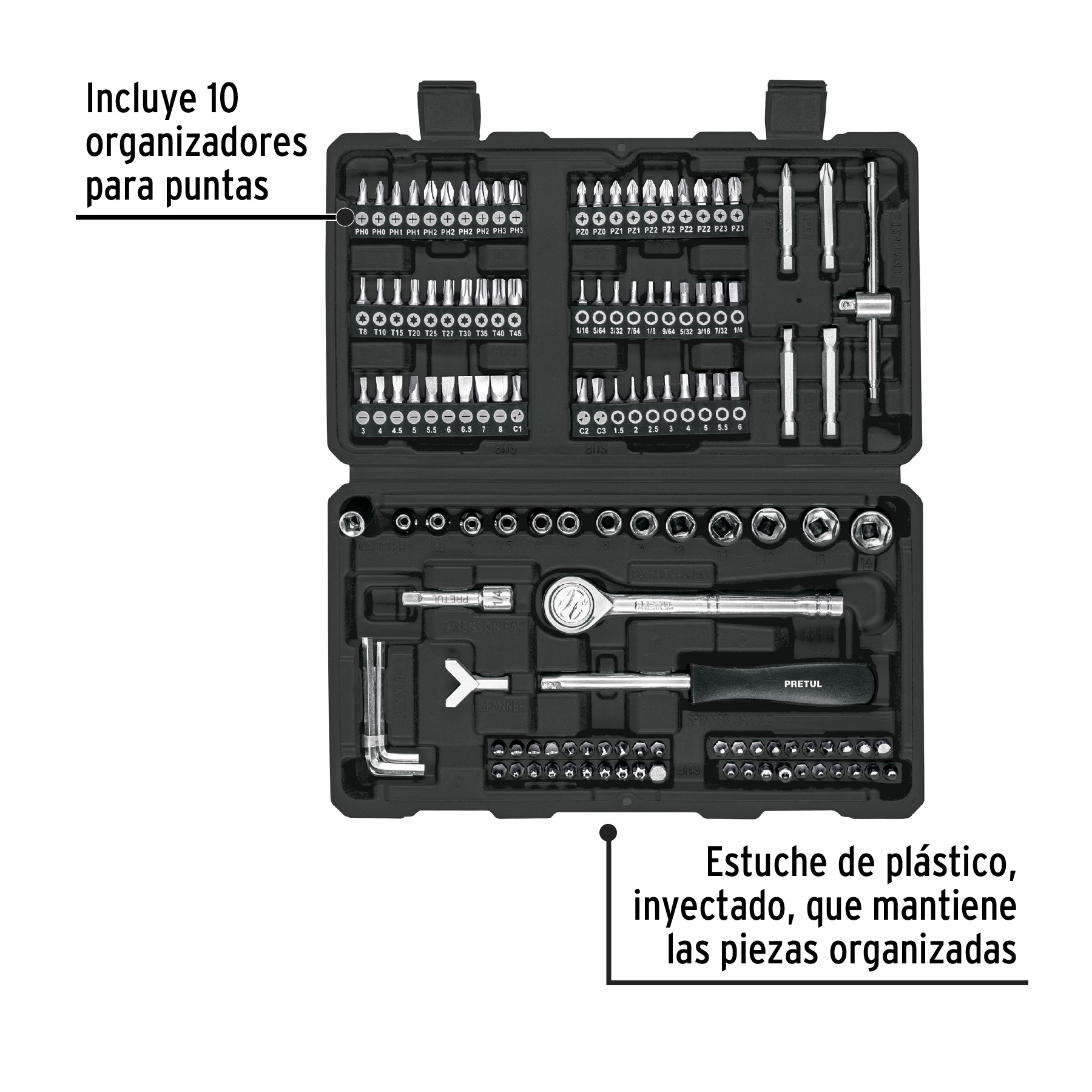 Juego de 130 herramientas 1/4' para mecánico, PRETUL - Imagen 3