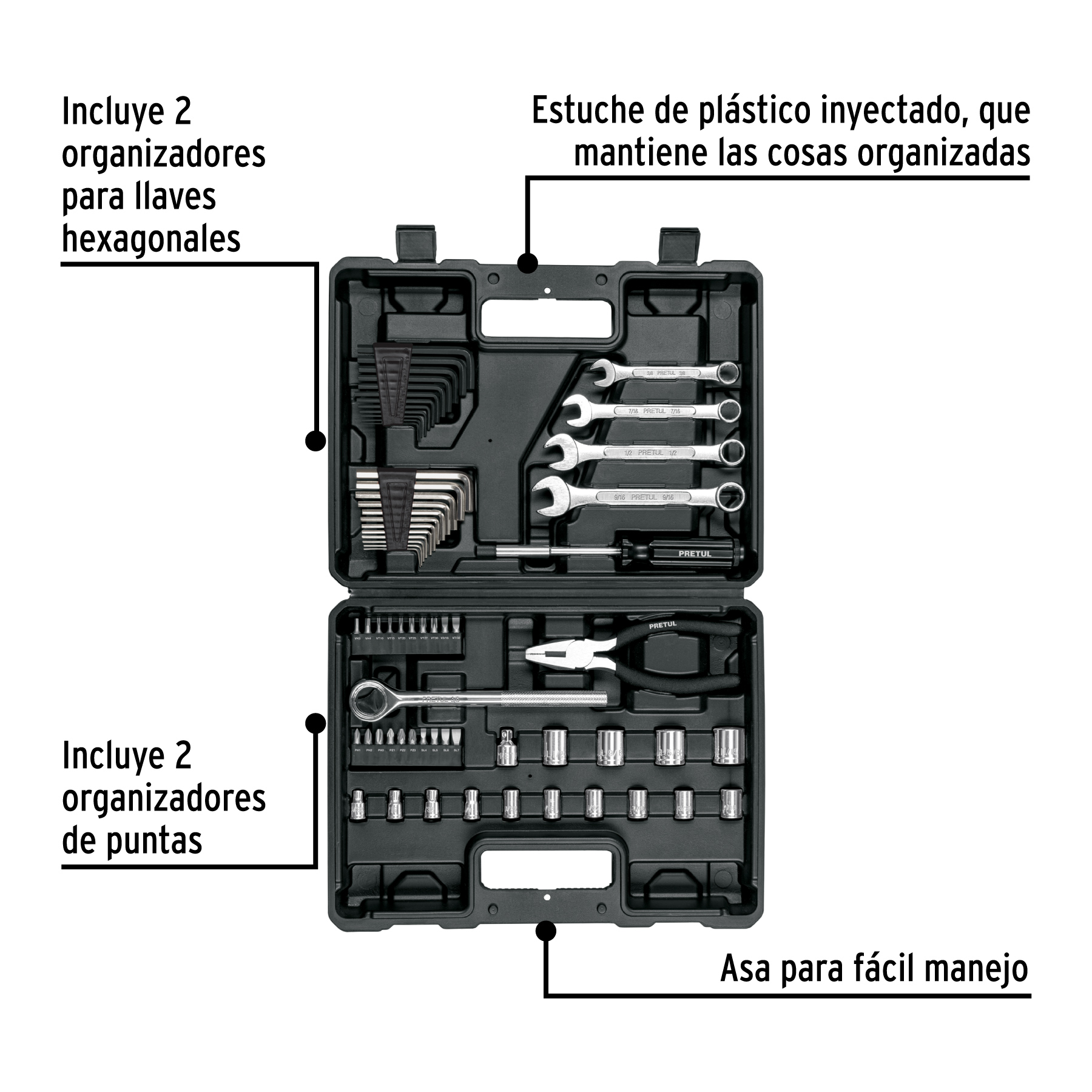 Juego de 66 herramientas 1/4' y 3/8' para mecánico, PRETUL - Imagen 4