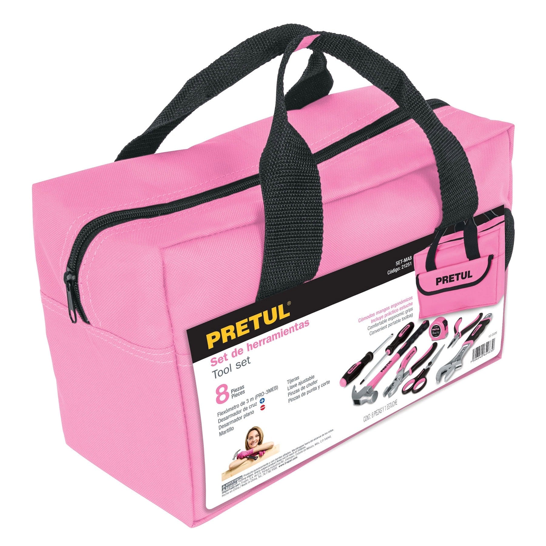 Juego de herramientas básicas, color rosa, 8 piezas, PRETUL - Imagen 5
