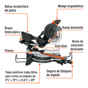 Sierra de inglete 10', 1900W telescópica compuesta, TRUPER - Imagen 4