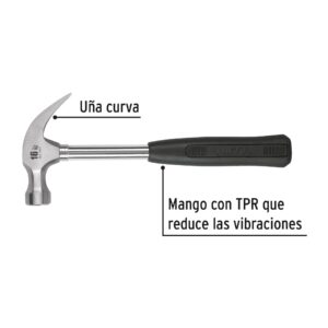 Martillo pulido, 16 oz, uña curva, mango tubular, PRETUL - Imagen 3