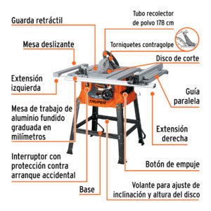 Sierra de mesa 10', 2-1/2 HP (1900 W), con base, TRUPER - Imagen 3