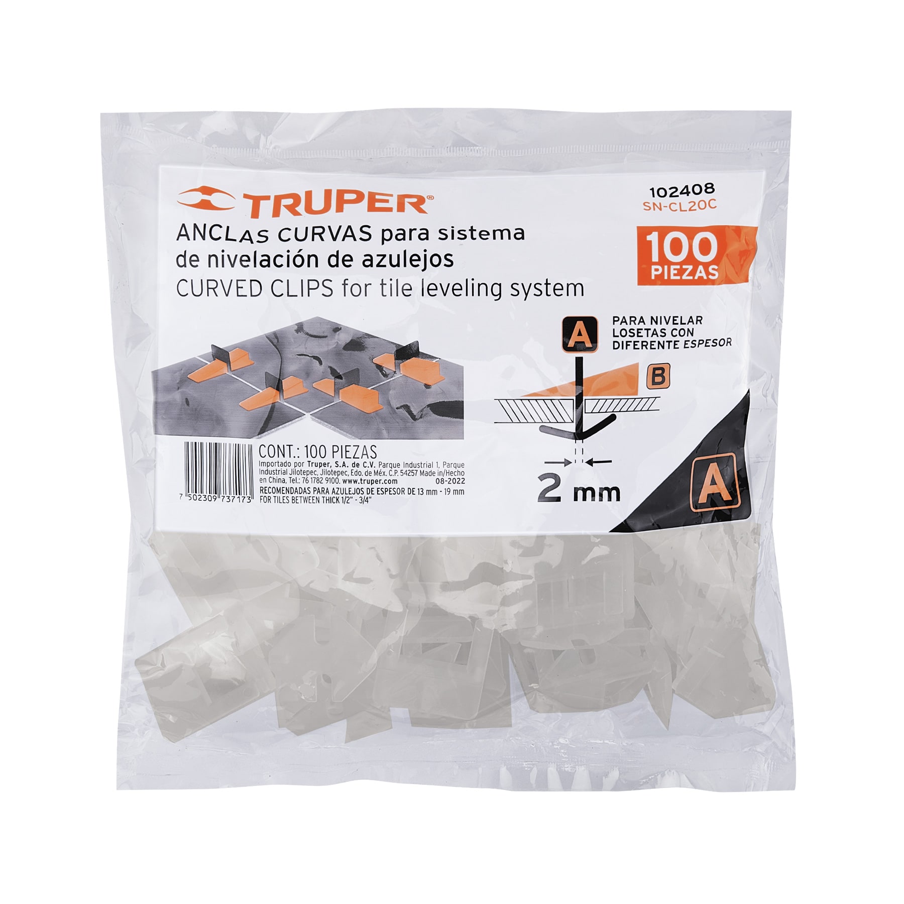 Bolsa c/100 anclas curvas de 2mm para nivelación de azulejos - Imagen 4
