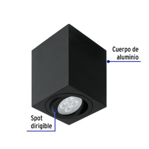 Luminario de sobreponer c/spot dirigible, cuadrado, negro - Imagen 3
