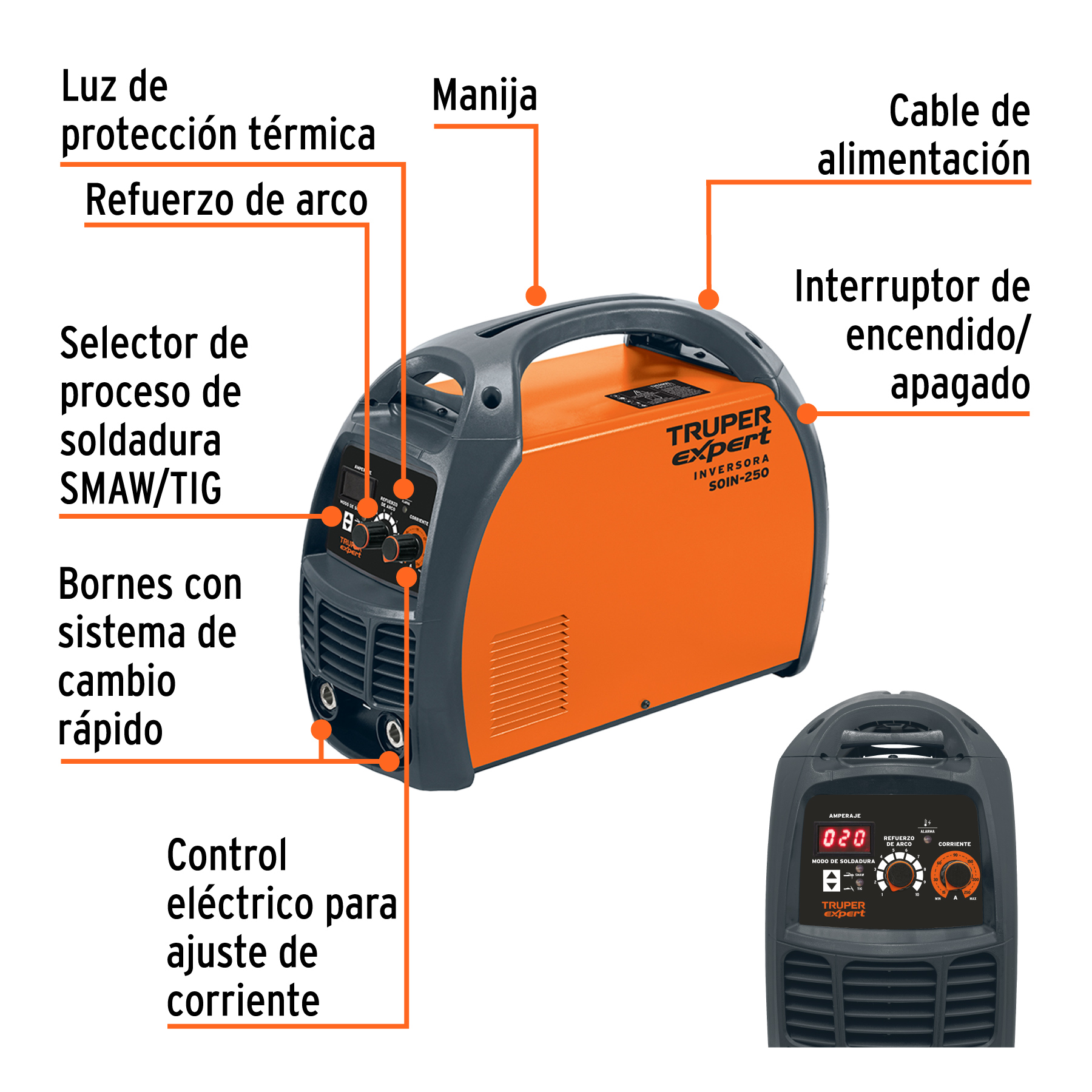 Soldadora inversora 250A, 220V, TRUPER EXPERT - Imagen 3