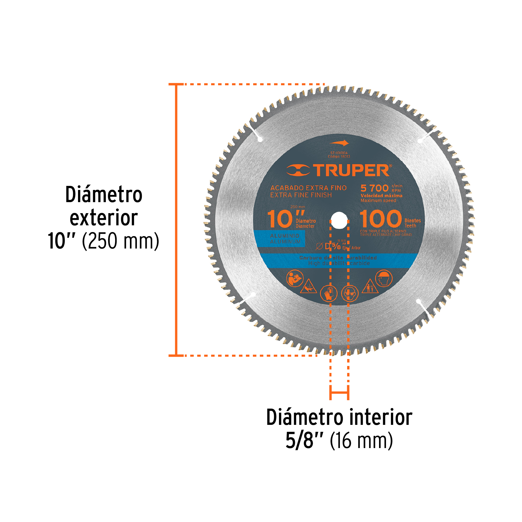 Disco sierra 10' para aluminio, 100 dientes centro 5/8' - Imagen 3