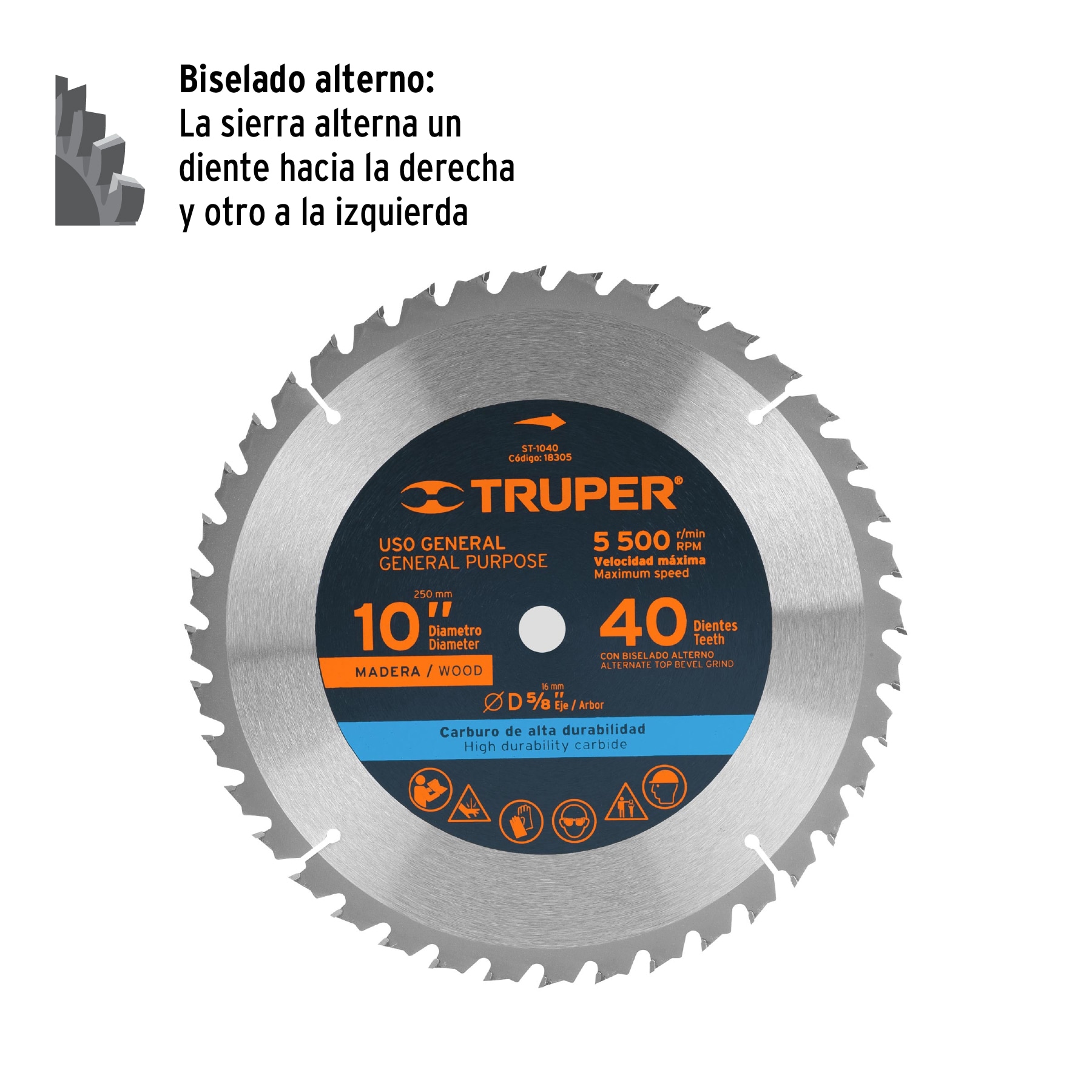 Disco sierra 10' para madera, 40 dientes centro 5/8', TRUPER - Imagen 3