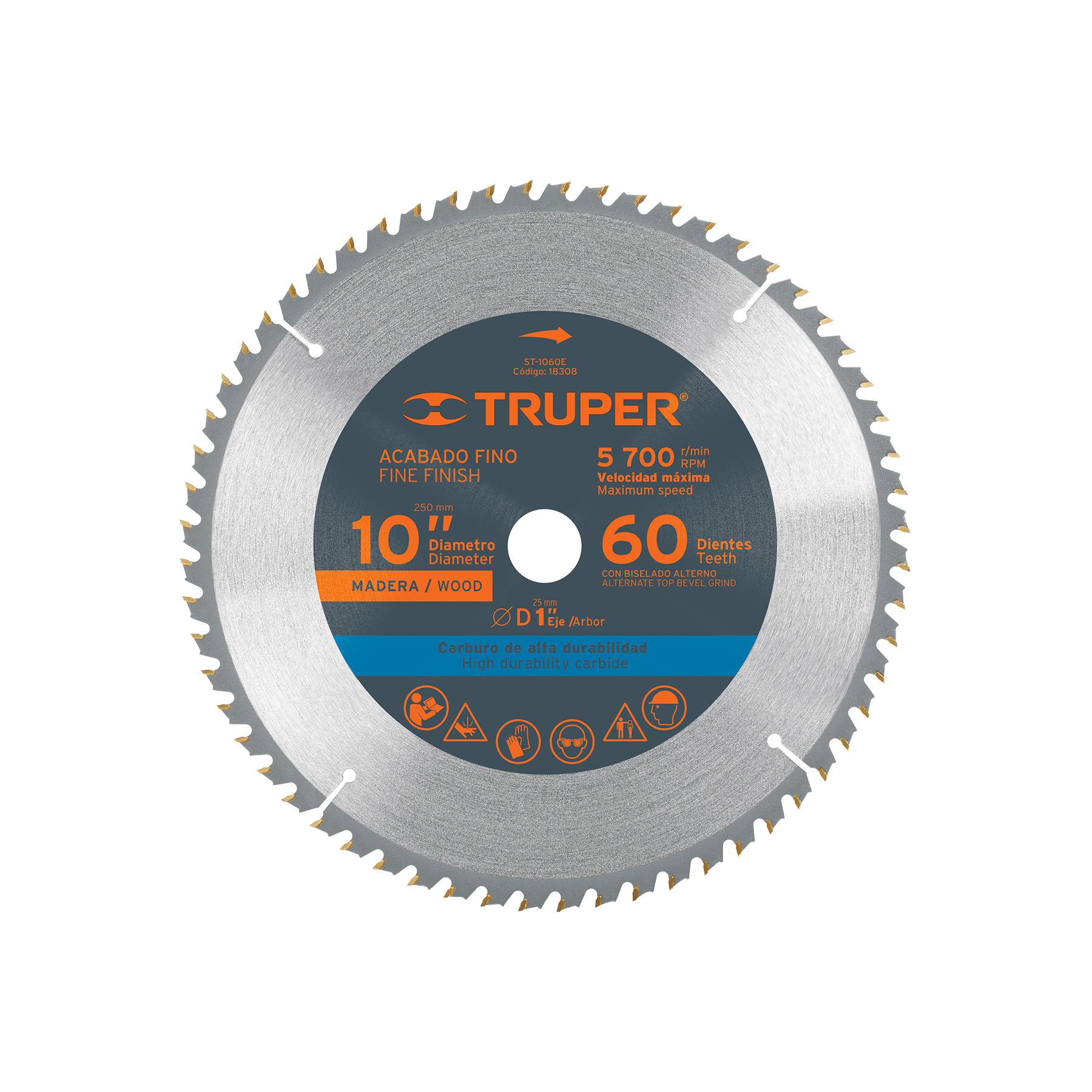 Disco sierra 10' para madera, 60 dientes centro 1', TRUPER - Imagen 2
