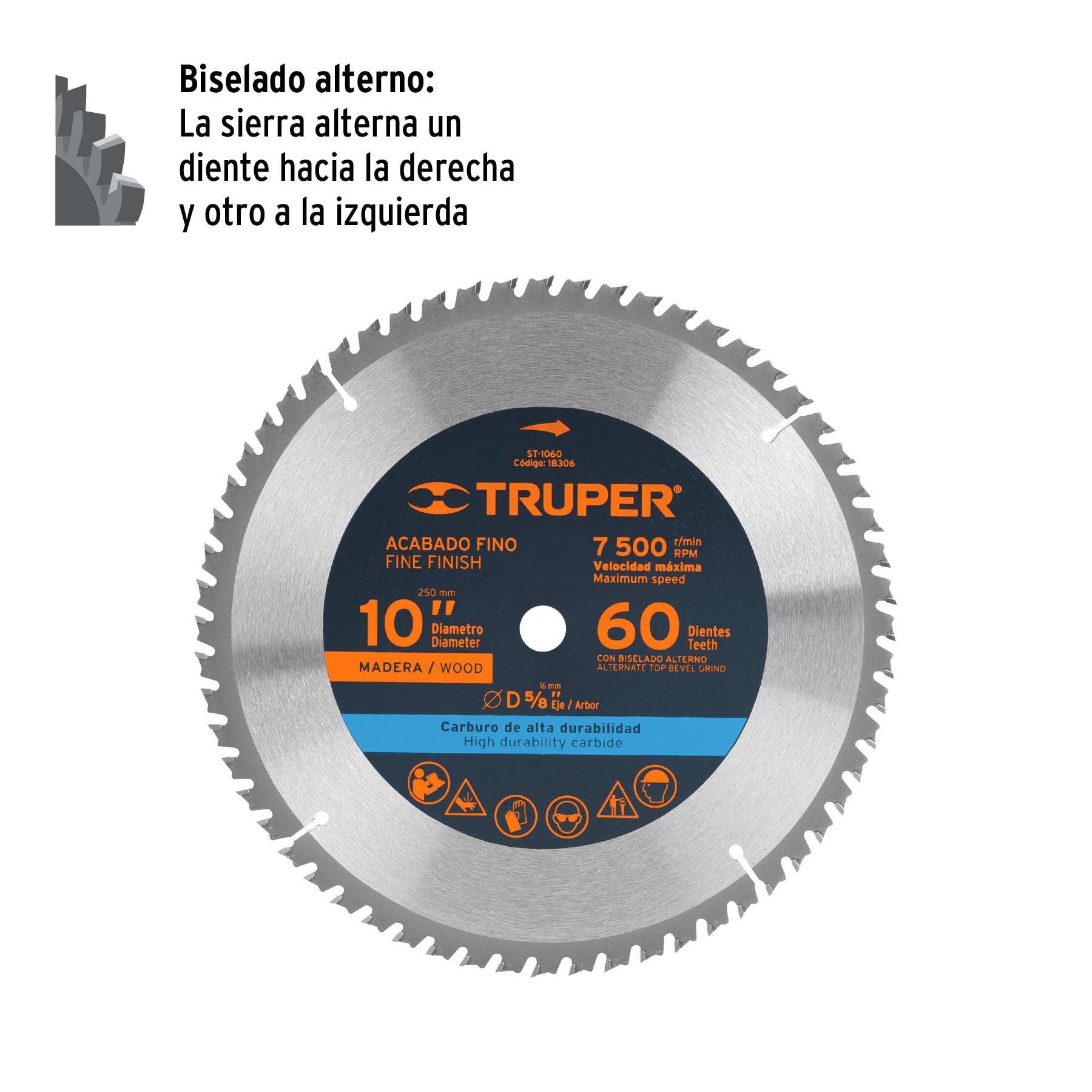Disco sierra 10' para madera, 60 dientes centro 5/8', TRUPER - Imagen 3