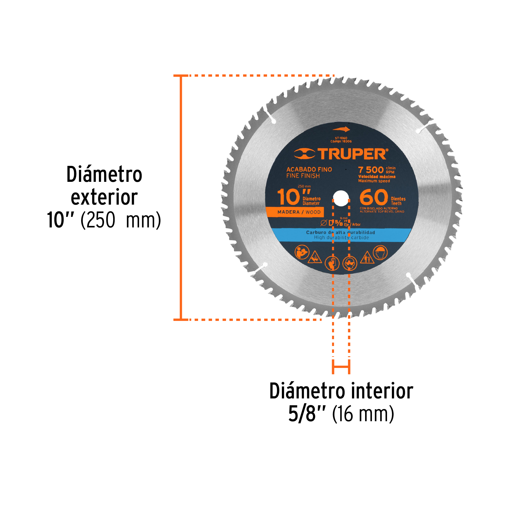 Disco sierra 10' para madera, 60 dientes centro 5/8', TRUPER - Imagen 4