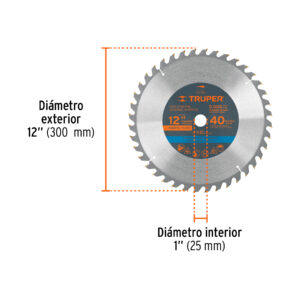 Disco sierra 12' para madera, 40 dientes centro 1', TRUPER - Imagen 4