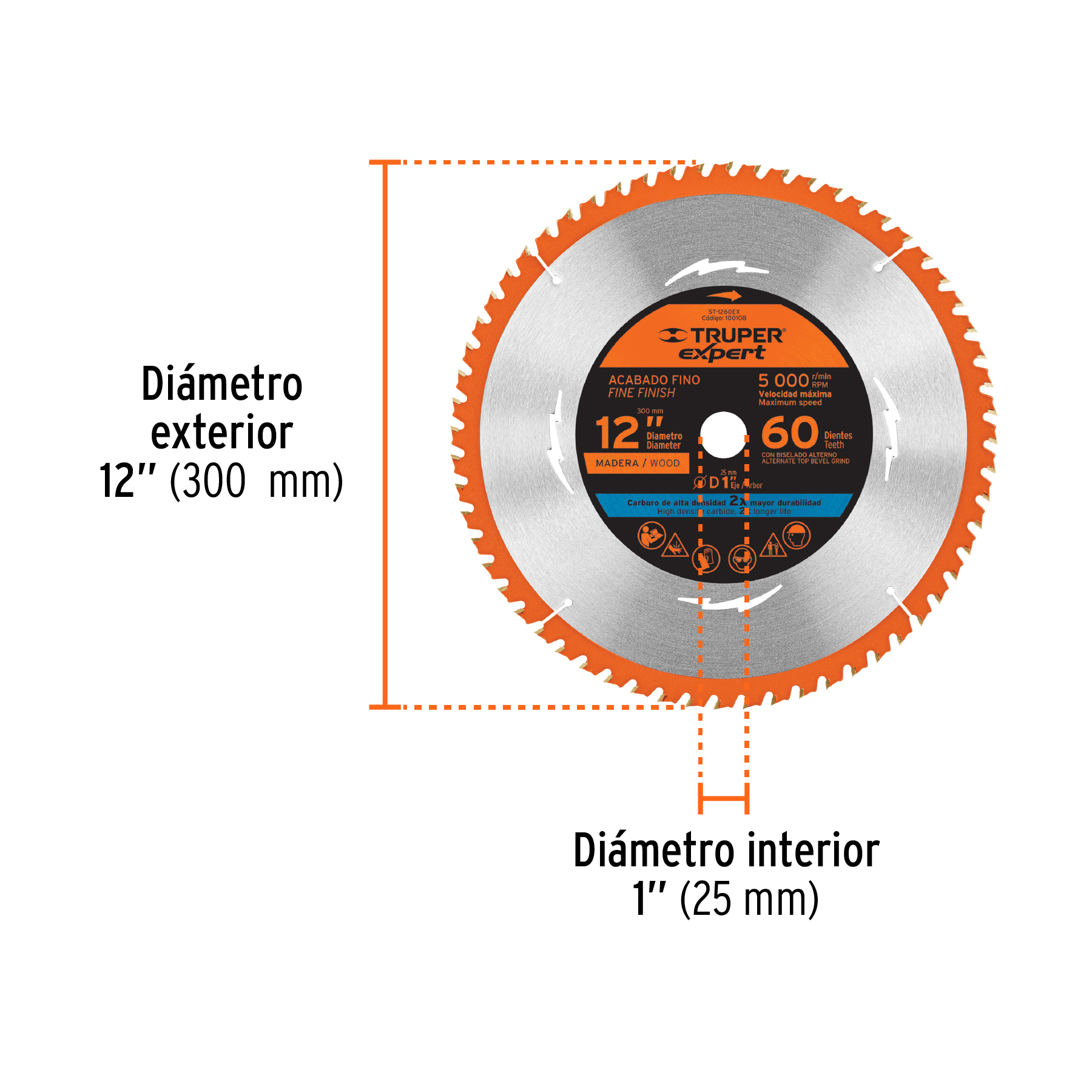 Disco sierra 12' para madera, 60 dientes centro 1', EXPERT - Imagen 4