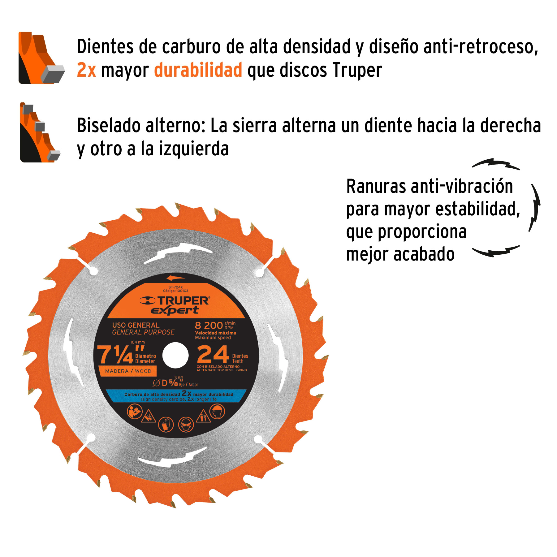 Disco sierra 7-1/4' p/madera, 24 dientes centro 5/8', EXPERT - Imagen 3