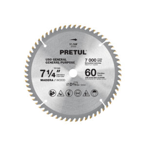 Disco sierra 7-1/4' p/madera, 60 dientes centro 5/8', PRETUL