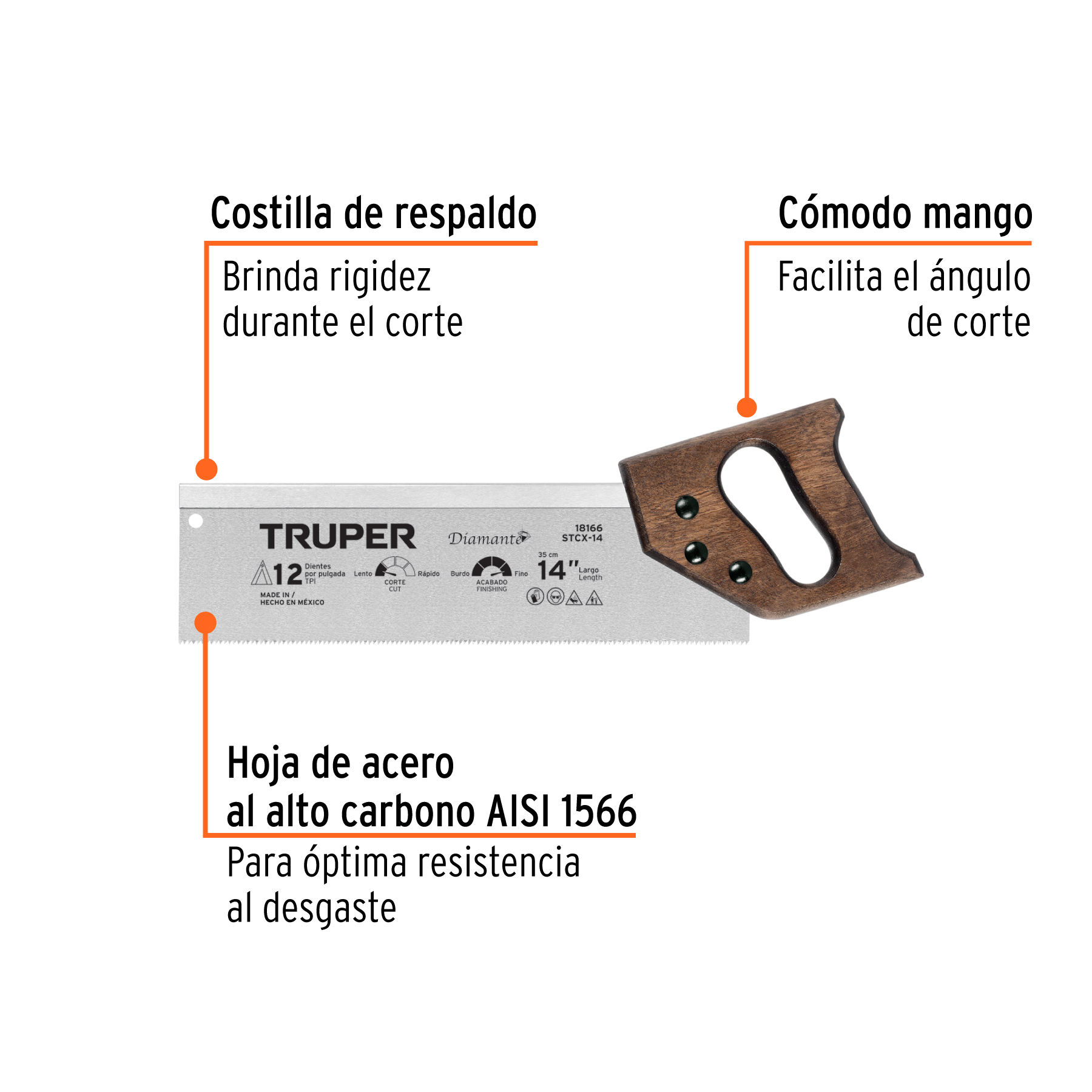 Serrucho de costilla 14' Diamante, 12 DPP, TRUPER - Imagen 3