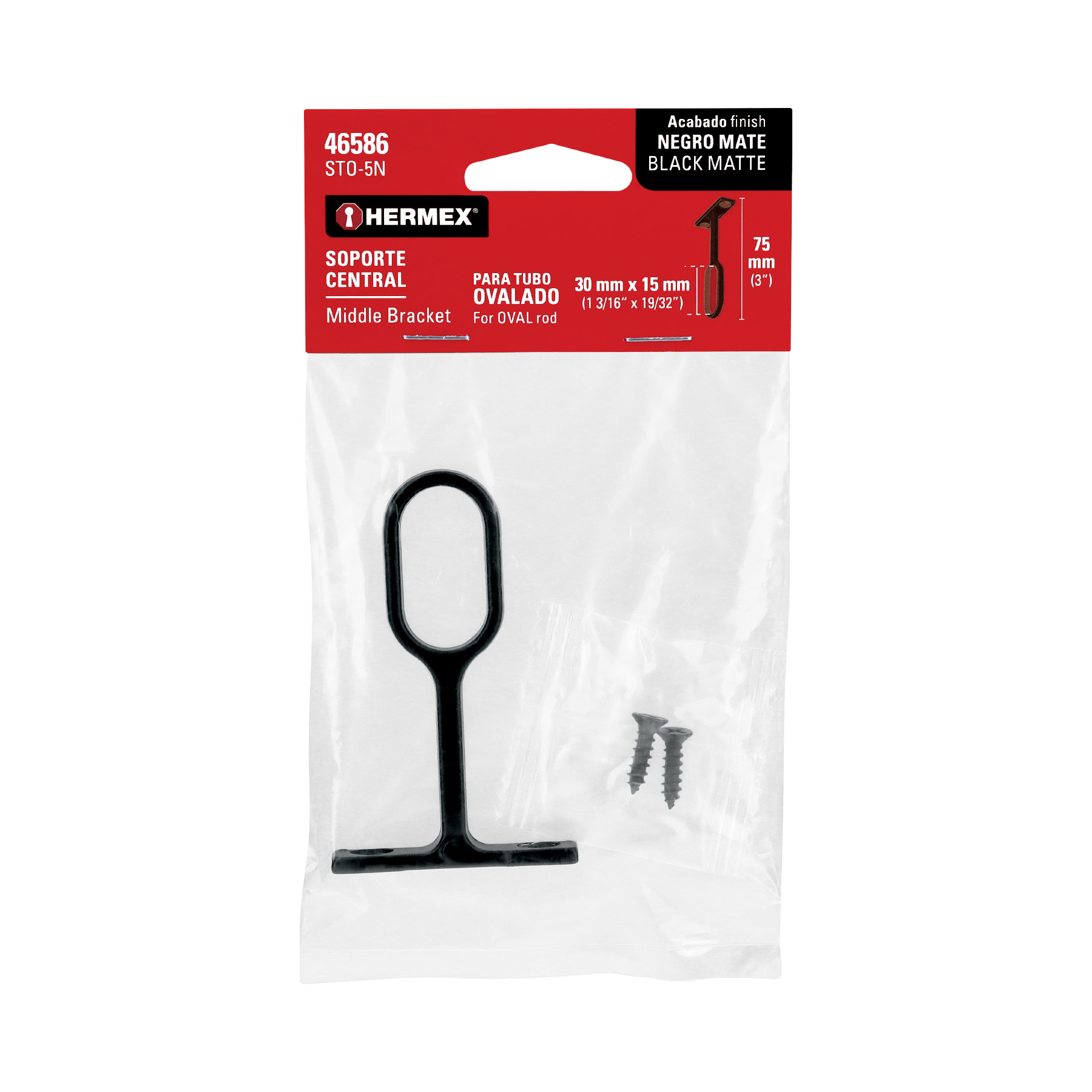 Soporte negro para tubo ovalado de closet, HERMEX - Imagen 6