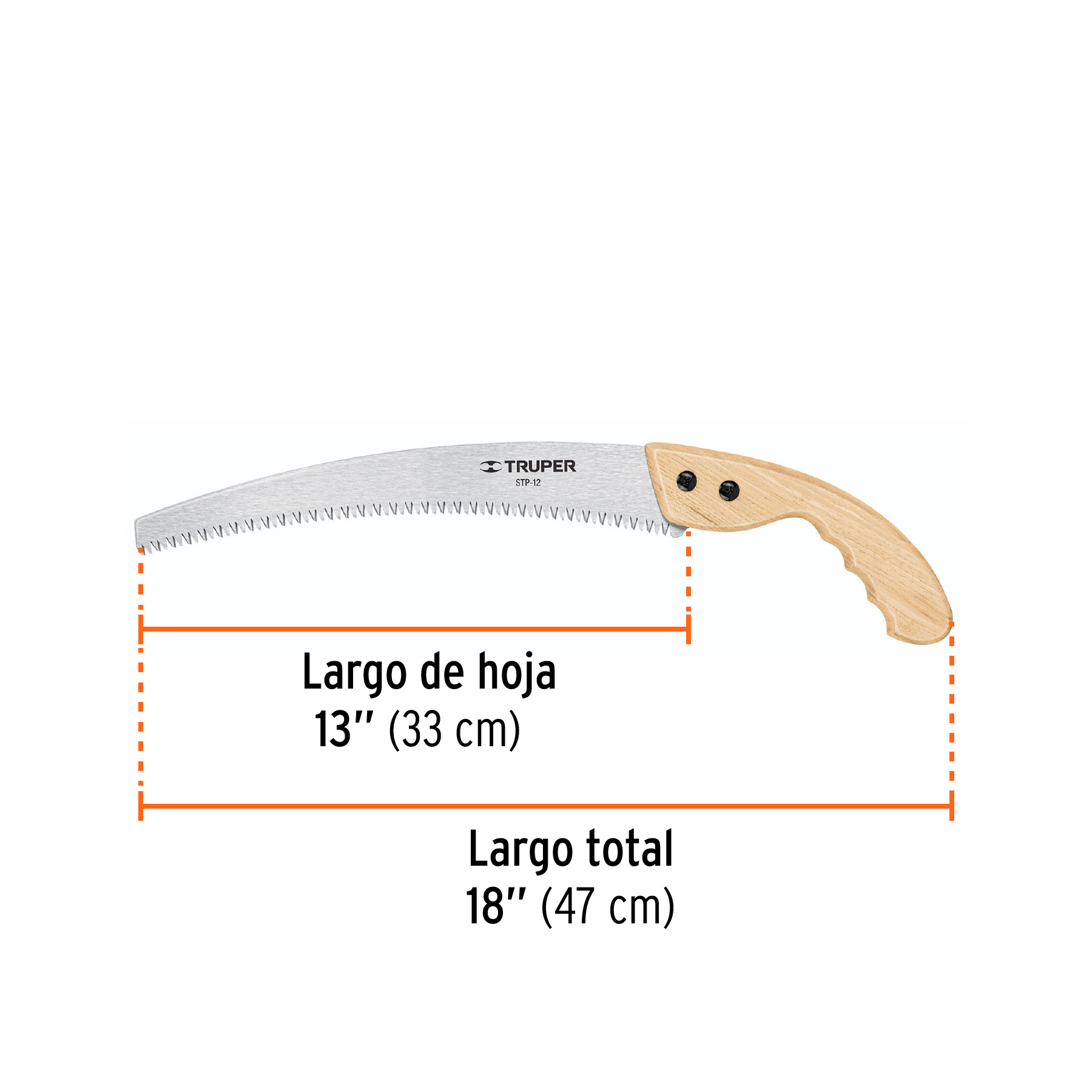 Serrucho de poda 12',hoja curva,6 DPP, mango madera, TRUPER - Imagen 4
