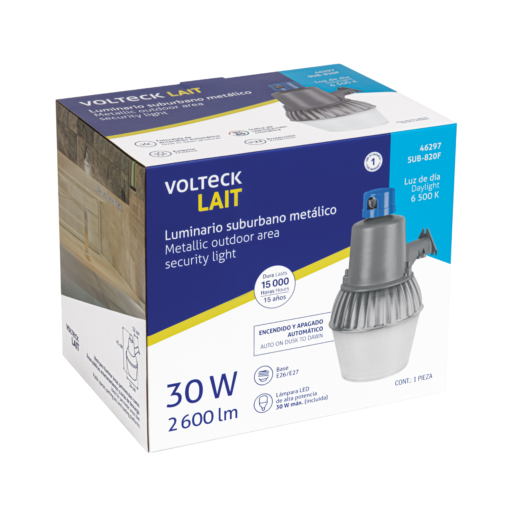Luminario suburbano con foco LED 30W 6500K y sensor de luz - Imagen 7