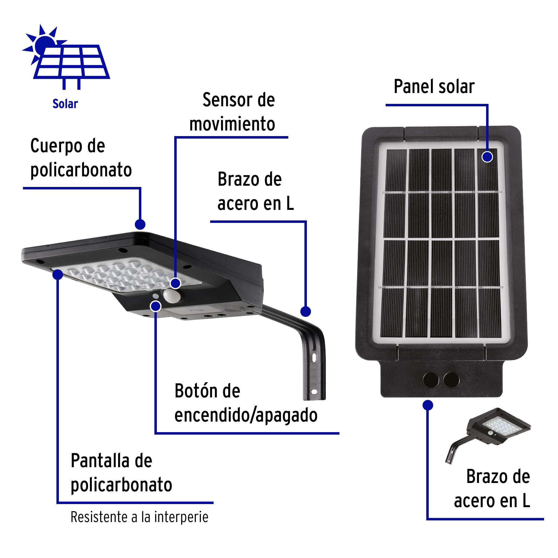 Luminario suburbano solar LED 4 W 6500 K con sensor de luz - Imagen 3