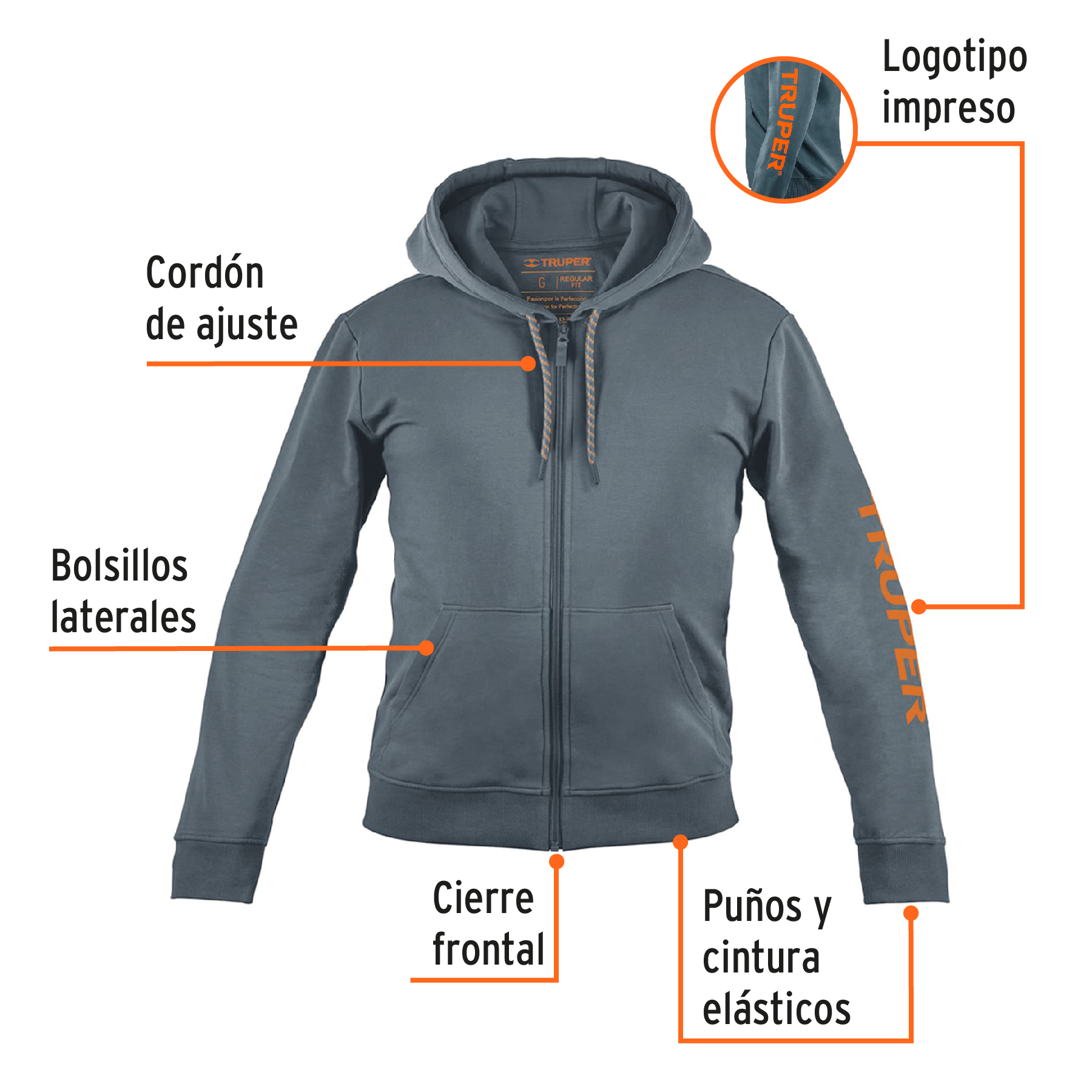 Sudadera gris para caballero, talla G, TRUPER - Imagen 4