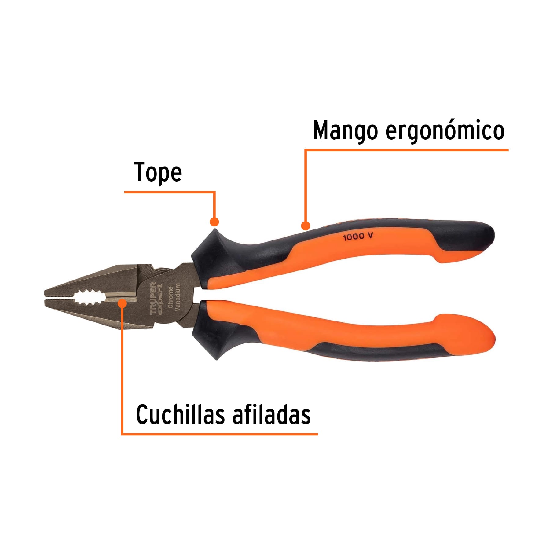 Pinza para electricista 7' alta palanca, Comfort Grip,EXPERT - Imagen 3