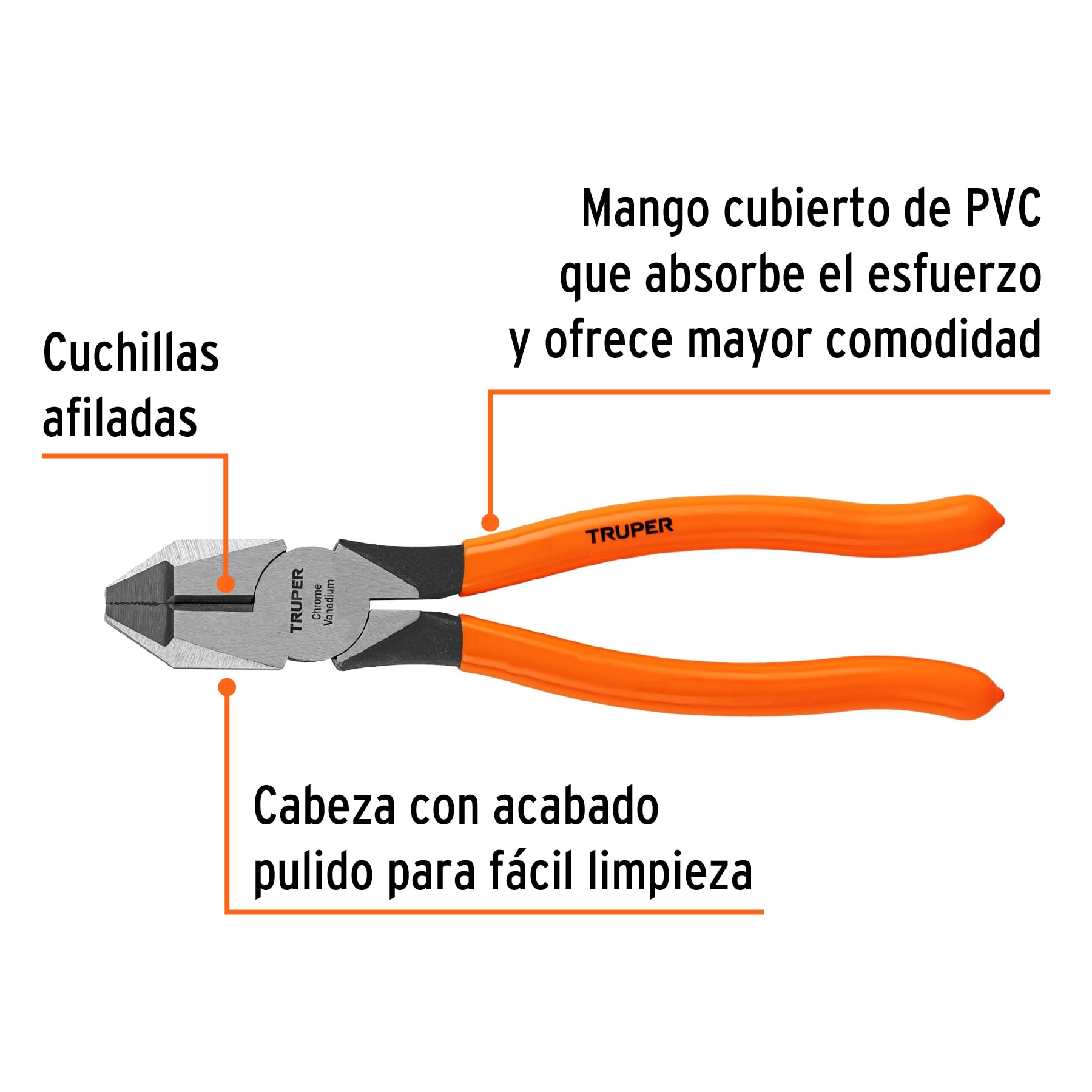 Pinza para electricista 8' uso rudo, mango PVC, TRUPER - Imagen 3