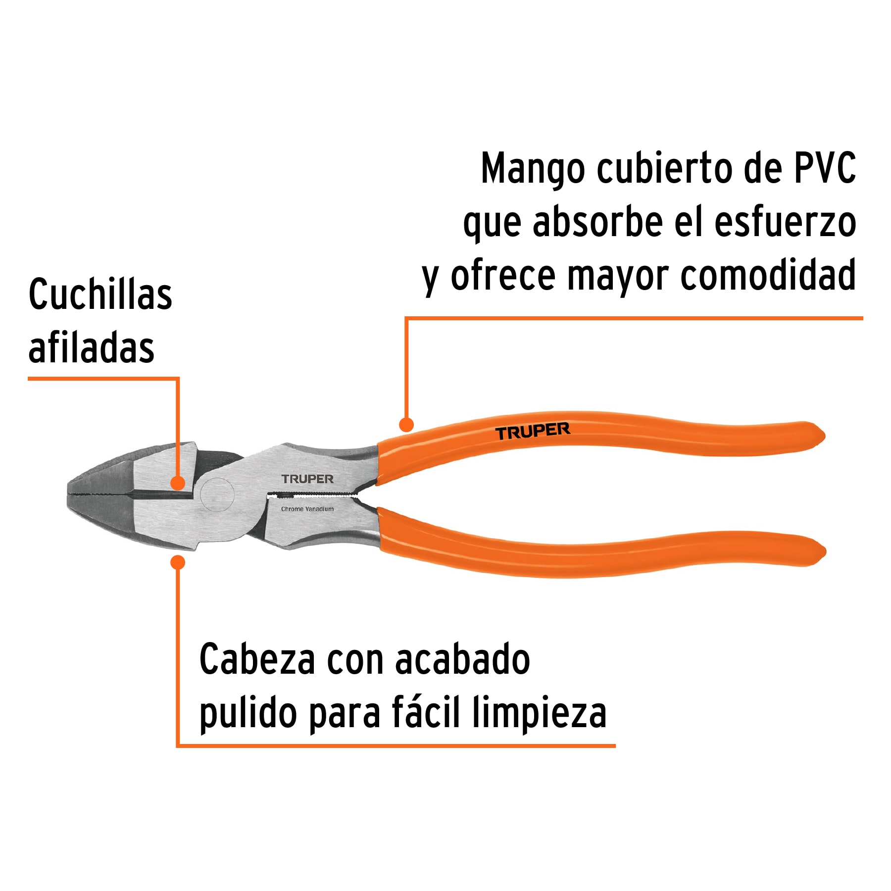 Pinza para electricista 9' alta palanca mango PVC, TRUPER - Imagen 3