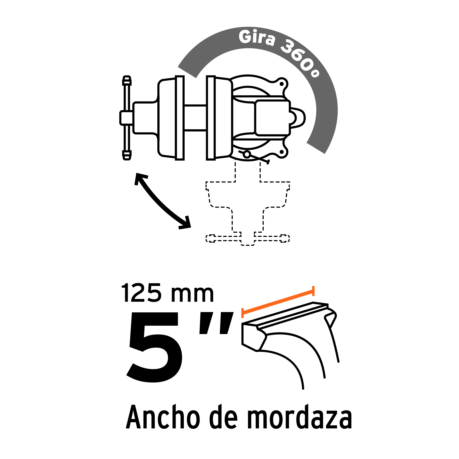 Tornillo de banco 5' uso industrial de hierro nodular - Imagen 5