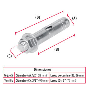 Bolsa con 4 taquetes expansivos de 3/8' con tornillo, FIERO - Imagen 4