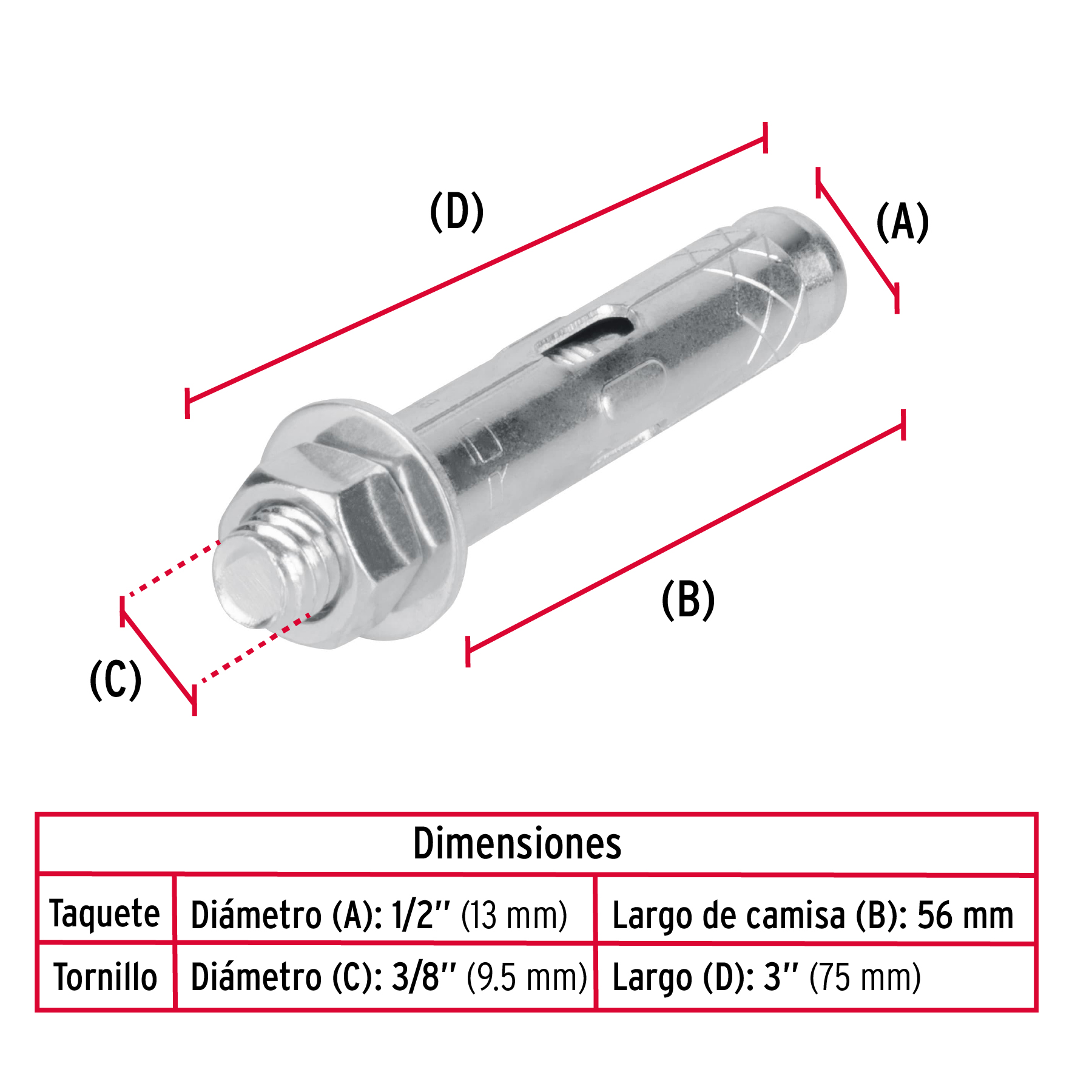 Bolsa con 4 taquetes expansivos de 3/8' con tornillo, FIERO - Imagen 4