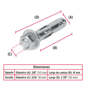Bolsa con 4 taquetes expansivos de 5/16' con tornillo, FIERO - Imagen 4
