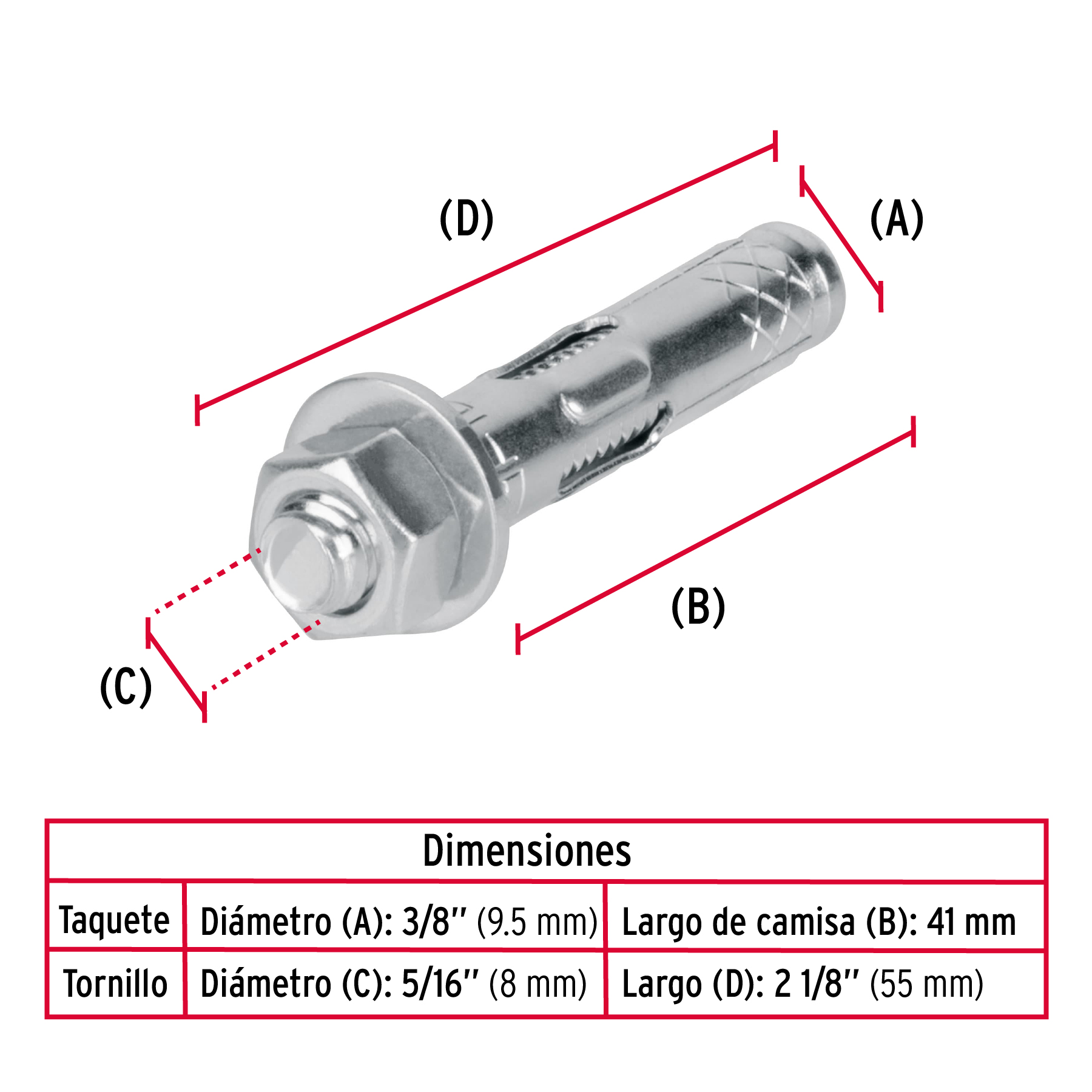 Bolsa con 4 taquetes expansivos de 5/16' con tornillo, FIERO - Imagen 4