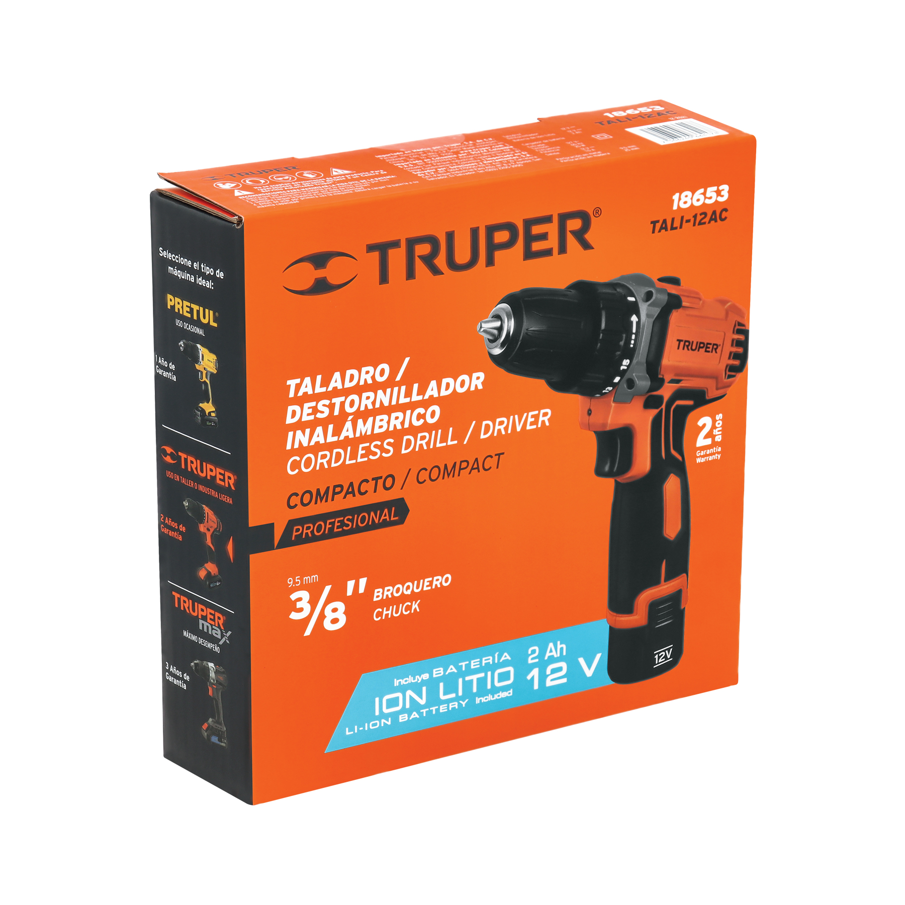 Taladro/destornillador compacto 3/8', 12V, 1 bat 2Ah, PRO - Imagen 5