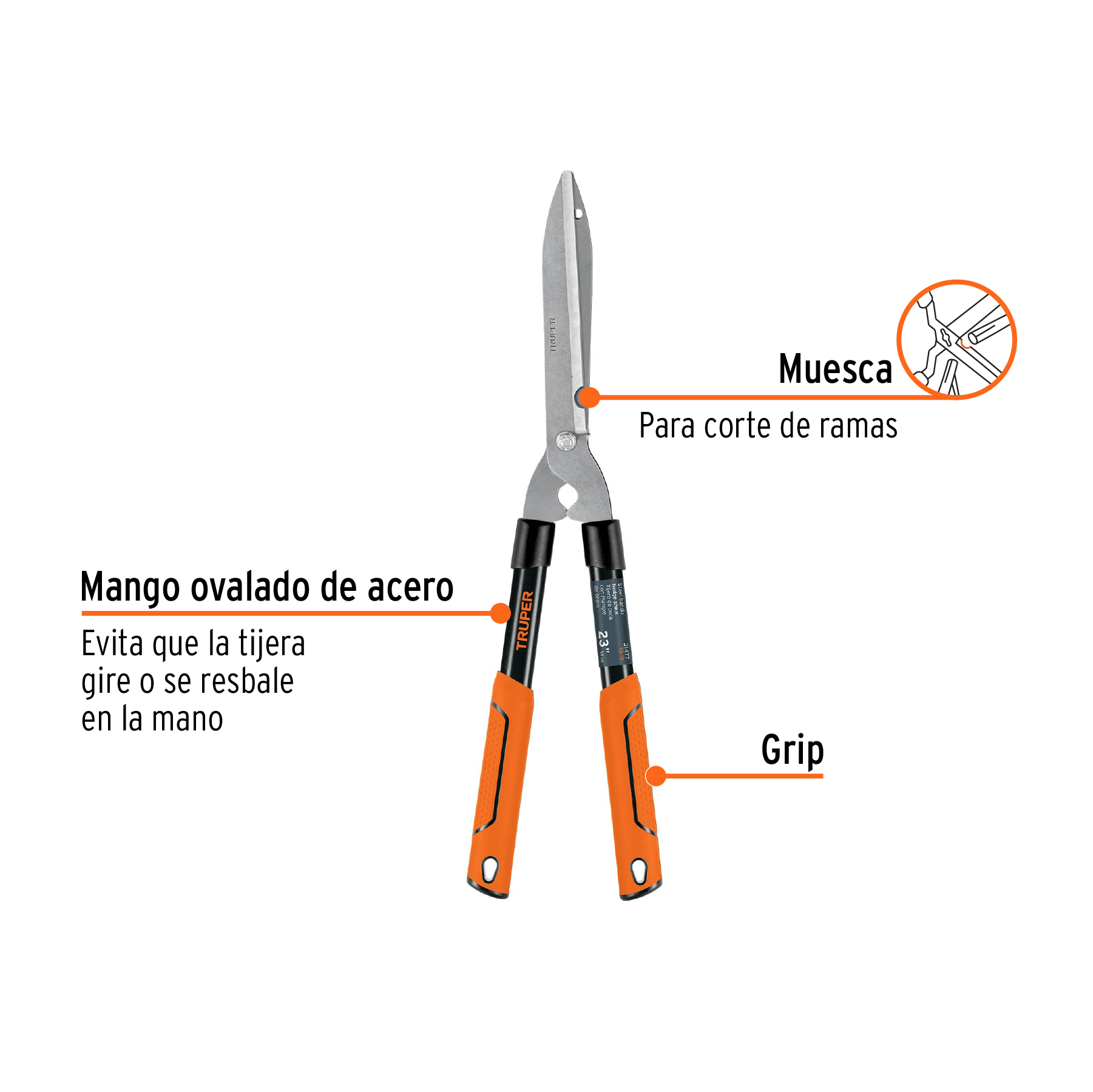 Tijera para poda 58 cm, Classic, mangos tubulares, TRUPER - Imagen 3