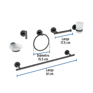Juego de 6 accesorios para baño acabado negro, FOSET TÚBIG - Imagen 4