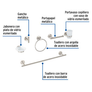 Juego de 6 accesorios para baño acabado satín, FOSET TÚBIG - Imagen 3