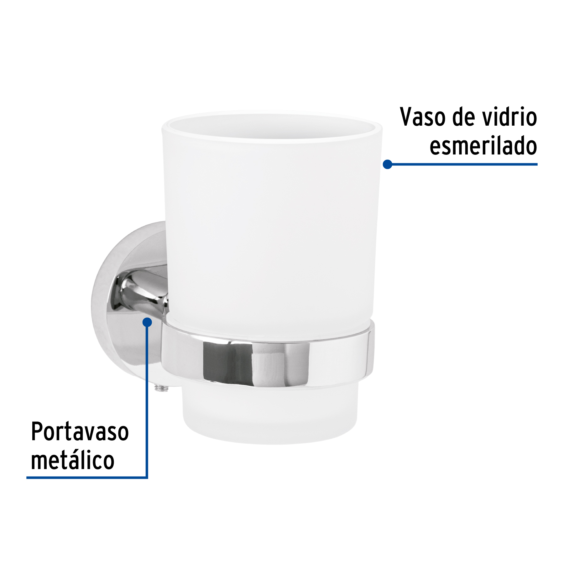 Portavaso cepillero cromo con vaso de vidrio, FOSET TÚBIG - Imagen 3