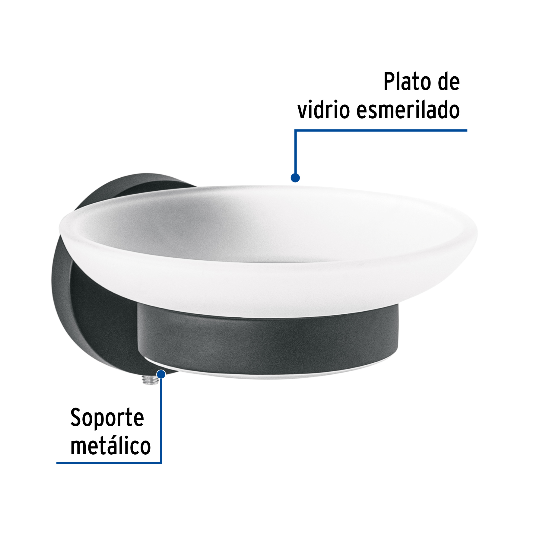 Jabonera metálica negro con plato de vidrio, FOSET TÚBIG - Imagen 3