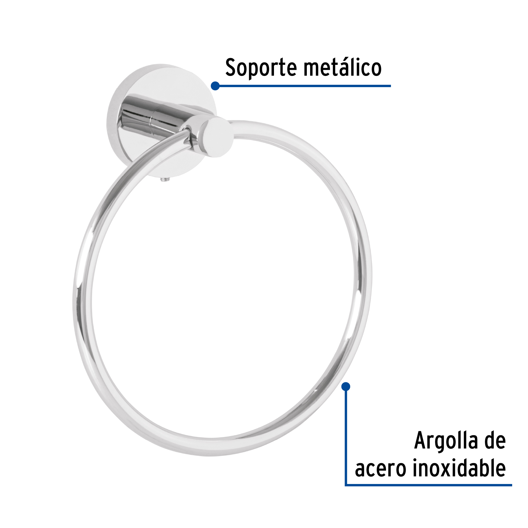 Toallero argolla metálico acabado cromo, FOSET TÚBIG - Imagen 3