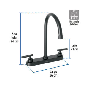 Mezcladora para fregadero,manerales palanca,negro mate TÚBIG - Imagen 4
