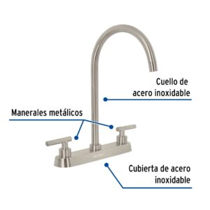 Mezcladora para fregadero, manerales palanca, satín, TÚBIG - Imagen 3