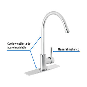 Monomando para fregadero, cuello alto, cromo, FOSET TÚBIG - Imagen 3