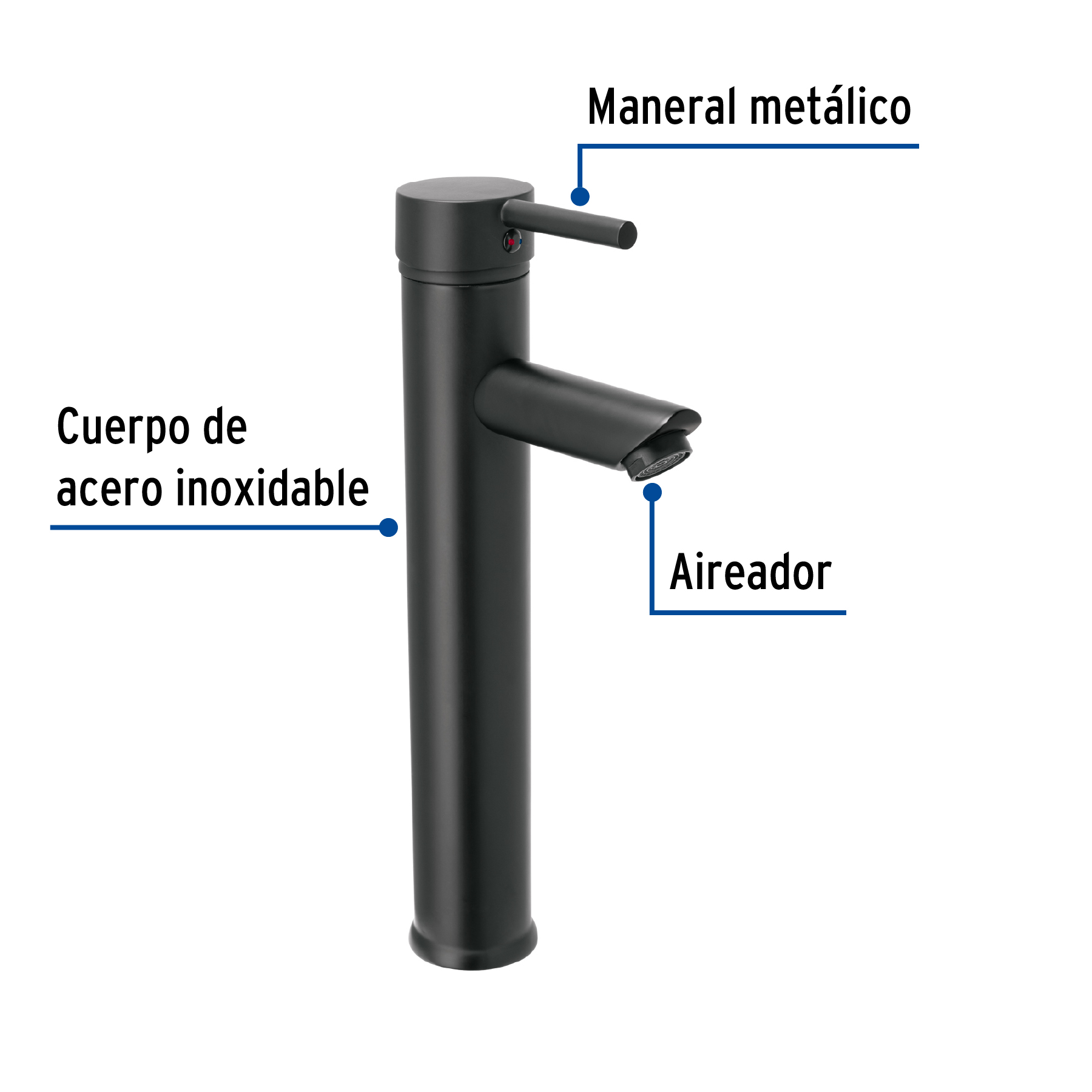 Monomando alto negro para lavabo, FOSET TÚBIG - Imagen 3