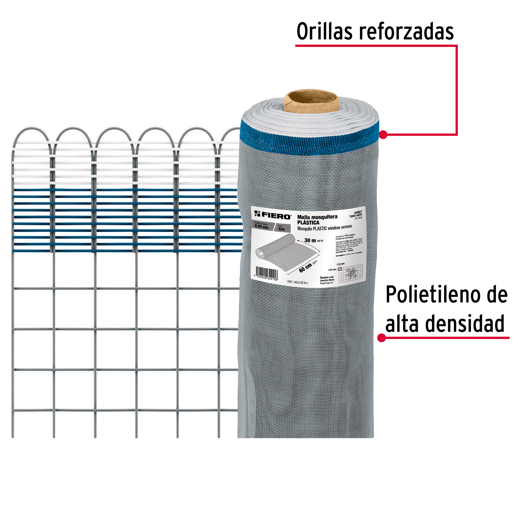 Rollo de 30 m x 0.6 m de malla mosquitera plástica gris - Imagen 3